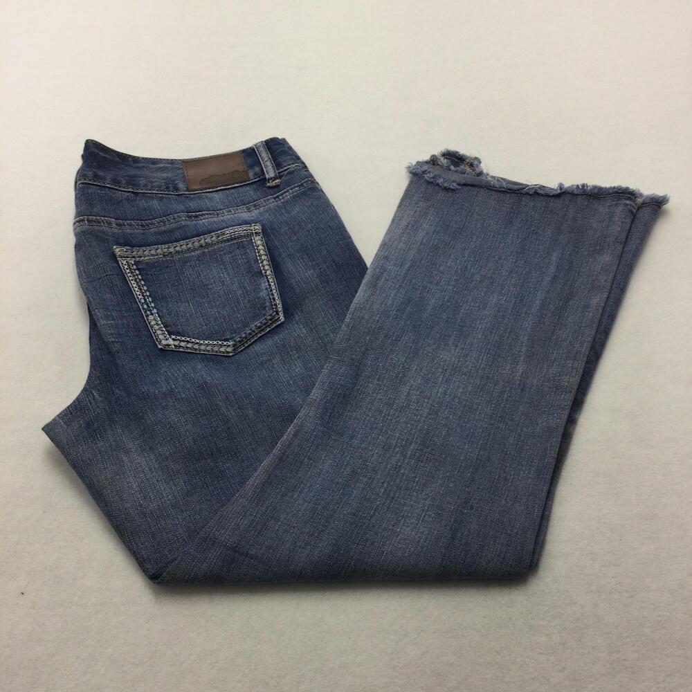 Maurices Bootcut Jeans Juniors 13/14 X-Short Blue Dark Wash Frayed Hem Stretch